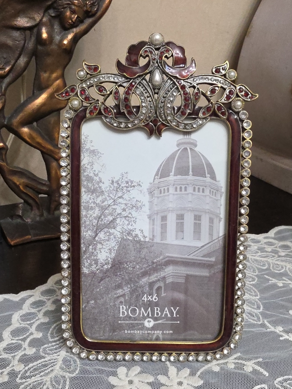 Bombay Burgundy and Silver Jeweled Picture Frame